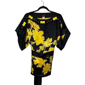 Clips Made in Italy Silk Boat Neck Yellow and Black Floral Blouse
